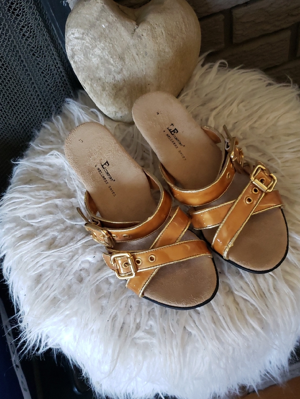 Gold Buckle Leather Slide Mules